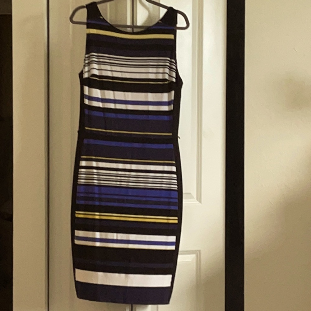 Blue, black yellow and white stripped dress